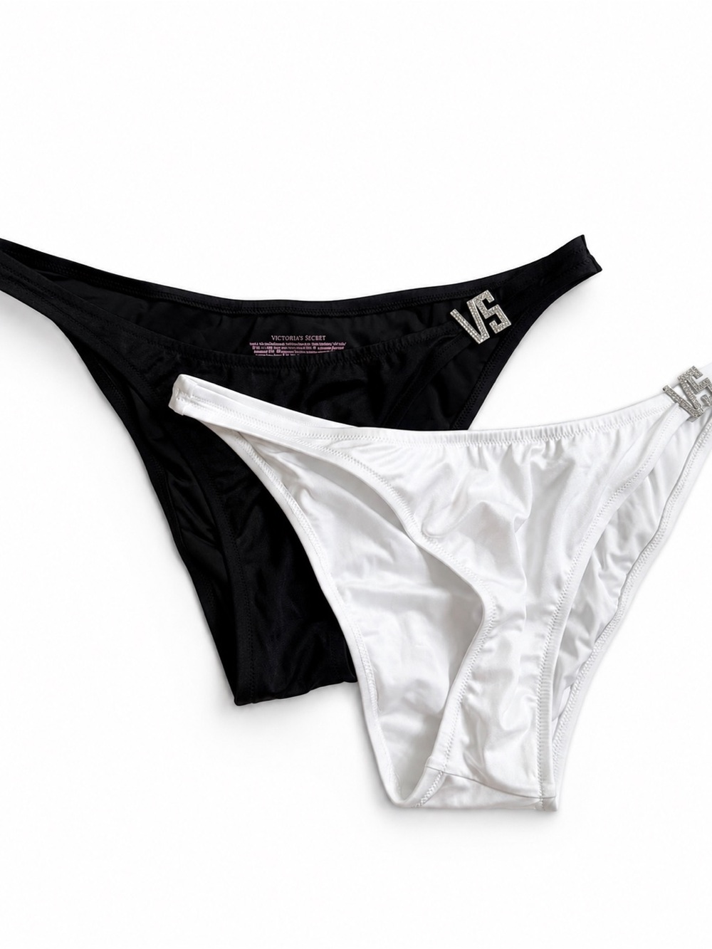 VICTORIA SECRET BLACK & WHITE SWIM BIKINI BOTTOM VS RHINESTONES XL XLARGE